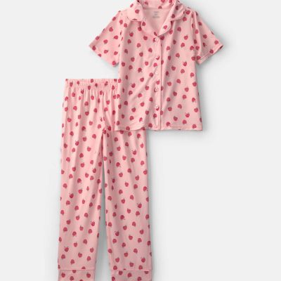 Girls Apple Short-Sleeve 2-Piece Pajama Set - Pink