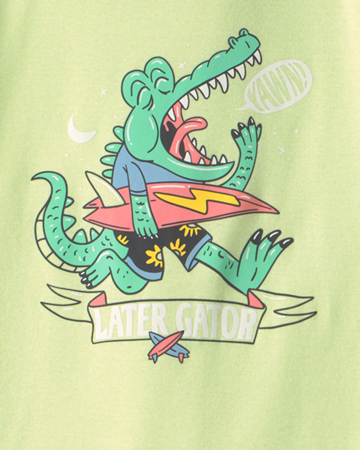 Boys Alligator Surfing 100% Cotton 4-Piece Pajama Set - Green - Image 2