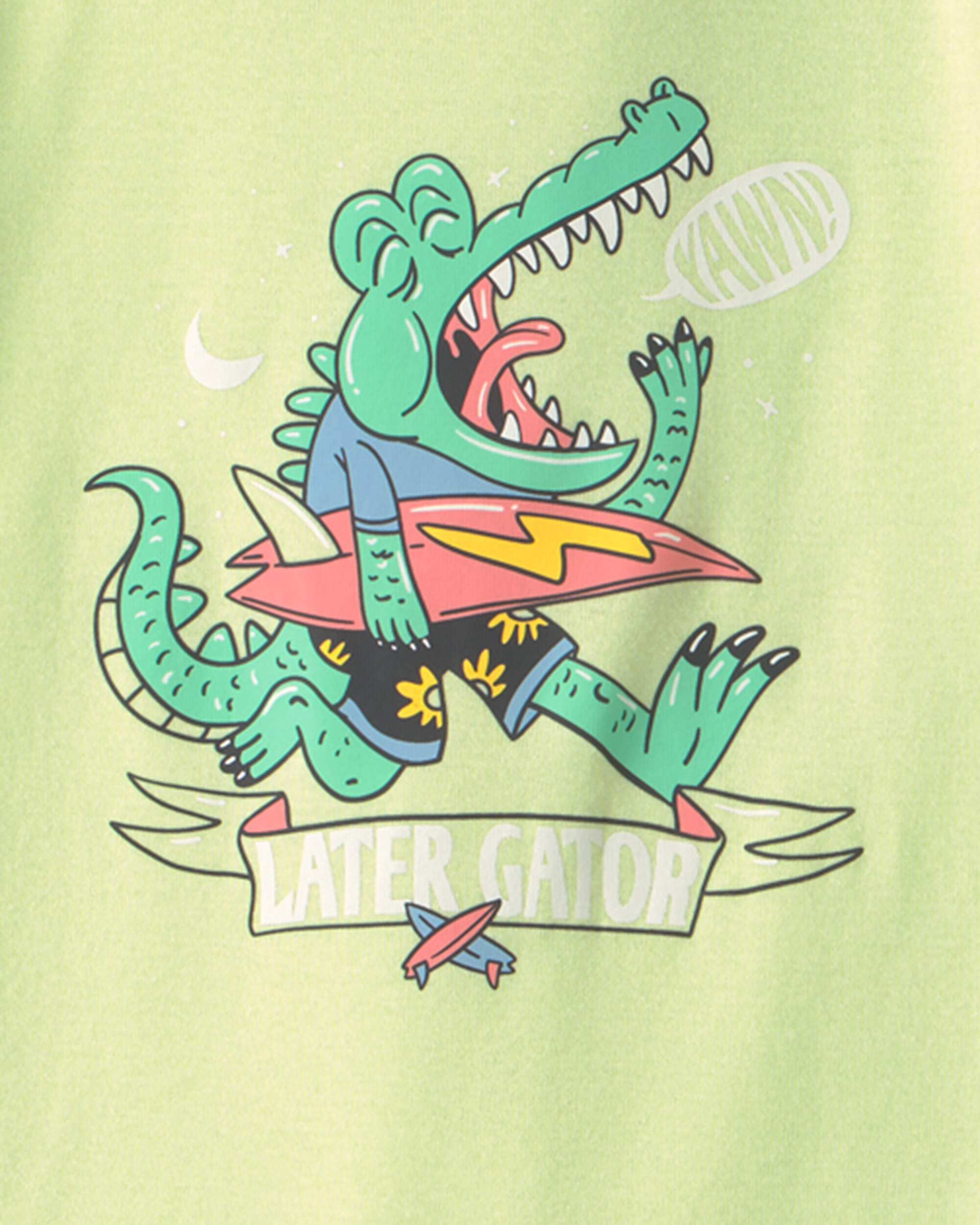 Boys Alligator Surfing 100% Cotton 4-Piece Pajama Set - Green - Image 4
