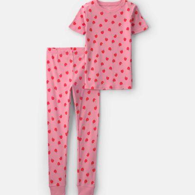 Girls Apple 100% Cotton 2-Piece Pajama Set - Pink