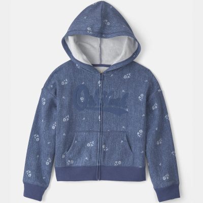 Girls Floral OshKosh Logo Zip-Up Hoodie - Blue
