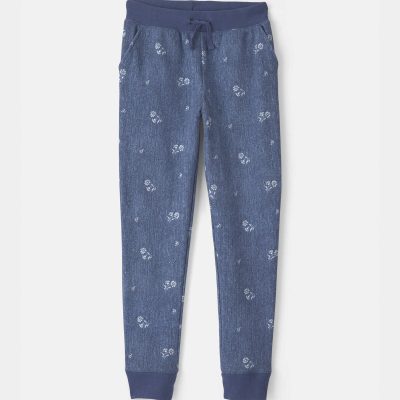 Girls Floral Drawstring Knit Joggers - Blue