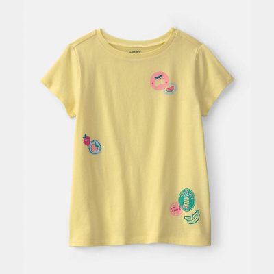 Girls Fruit Sticker Graphic Tee - Yellow