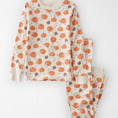 Kids 2-Piece Organic Cotton Pajamas in Harvest Pumpkins