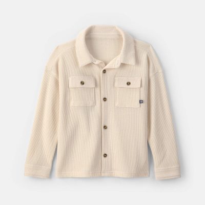 Boys Thermal Long-Sleeve Button-Down Shirt - Cream