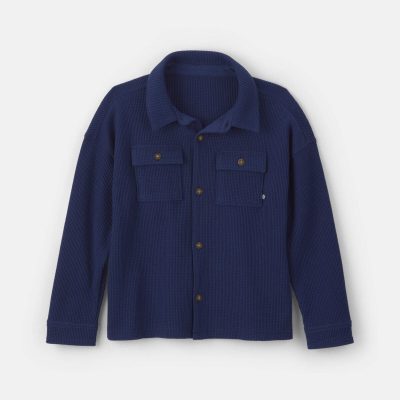 Boys Thermal Long-Sleeve Button-Down Shirt - Navy Blue