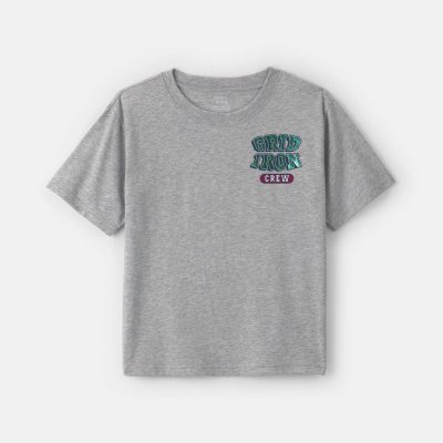 Boys 'Grid Iron Crew' Graphic Tee - Grey