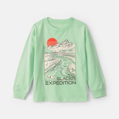 Boys 'Glacier Expedition' Mountain Long-Sleeve Graphic Tee - Green