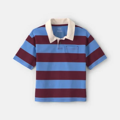 Boys Striped Polo Shirt - Burgundy/Blue