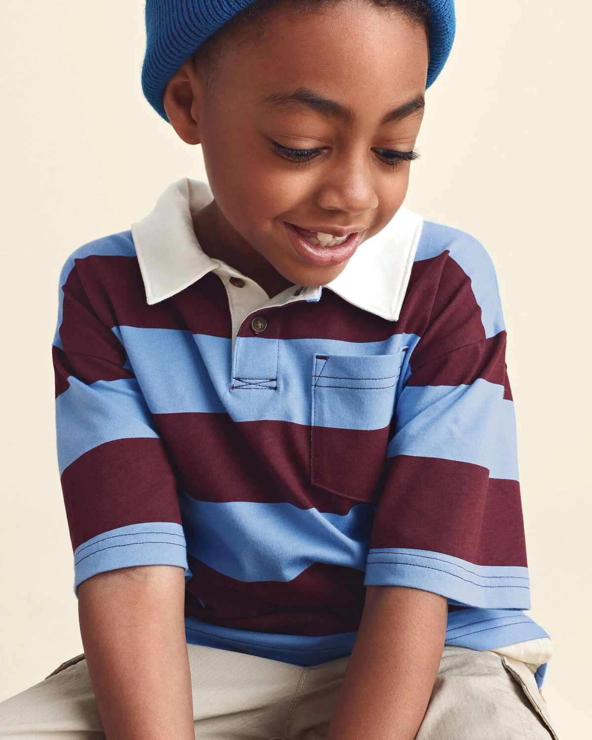 Boys Striped Polo Shirt - Burgundy/Blue - Image 3
