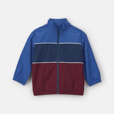 Boys Color Block Zip-Up Jacket - Blue/Burgundy
