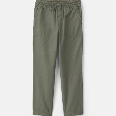 Boys Pull-On Canvas Pants - Olive Green