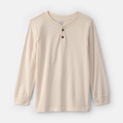 Boys Long-Sleeve Henley T-Shirt - Cream