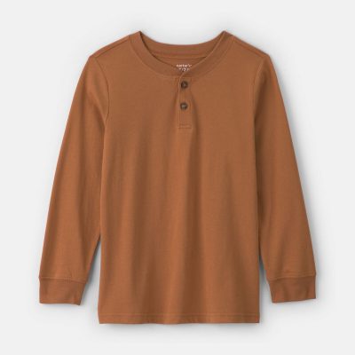 Boys Long-Sleeve Henley T-Shirt - Brown