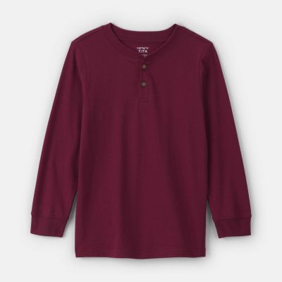 Boys Long-Sleeve Henley T-Shirt - Burgundy