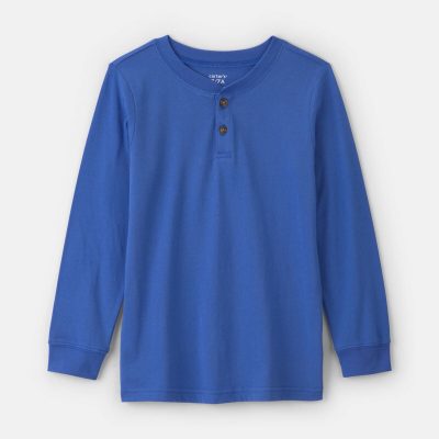 Boys Long-Sleeve Henley T-Shirt - Blue