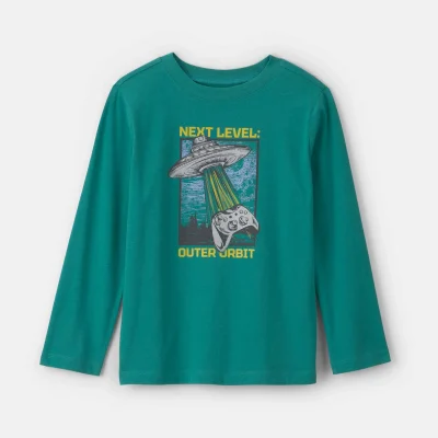 Boys 'Next Level Outer Orbit' Spaceship Long-Sleeve Graphic Tee - Green