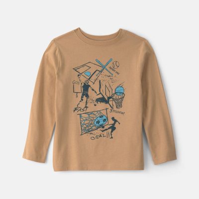 Boys Soccer Long-Sleeve Graphic Tee - Brown