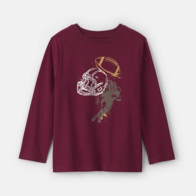 Boys Football Long-Sleeve Graphic Tee - Burgundy