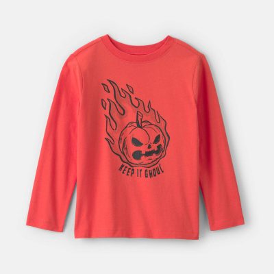 Boys 'Keep It Ghoul' Pumpkin Halloween Long-Sleeve Graphic Tee - Orange