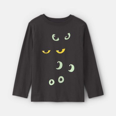 Kids Halloween Eyes Long-Sleeve Graphic Tee - Black
