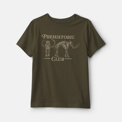 Boys 'Prehistoric Club' Graphic Tee - Olive Green