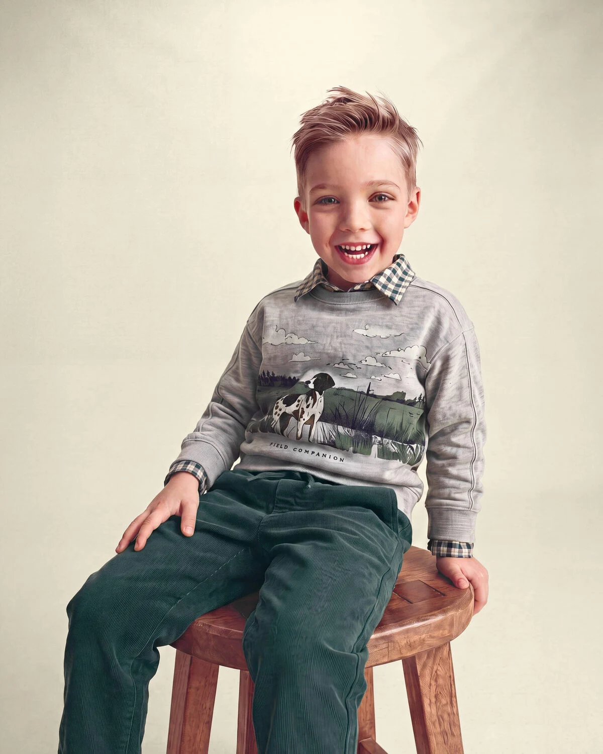 Boys 'Field Companion' Dog French Terry Pullover Sweatshirt - Grey - Image 3