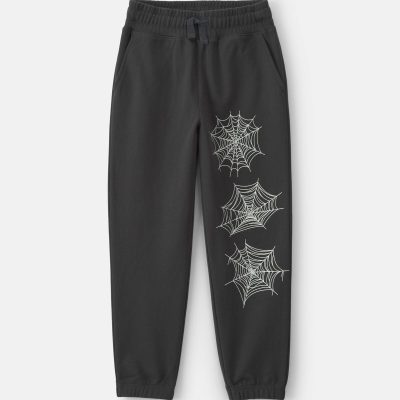 Boys Spider Web Halloween French Terry Joggers - Black