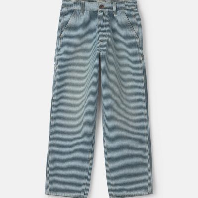 Boys Hickory Stripe Denim Baggy Jeans - Light Wash