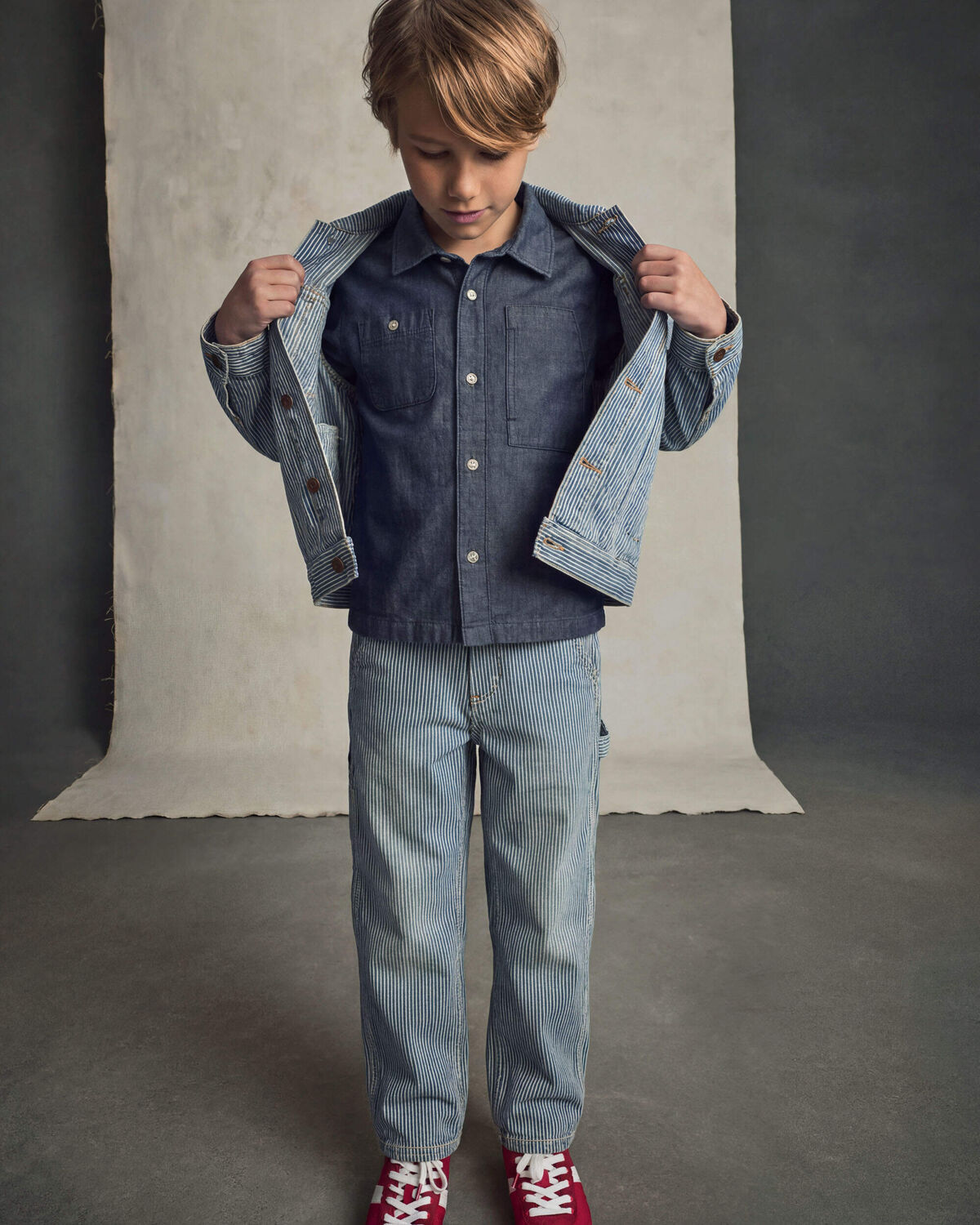 Boys Hickory Stripe Denim Baggy Jeans - Light Wash - Image 4