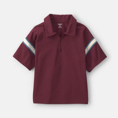 Boys Striped Polo Shirt - Burgundy/Blue/Cream