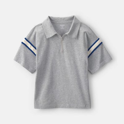 Boys Striped Polo Shirt - Grey/Navy Blue