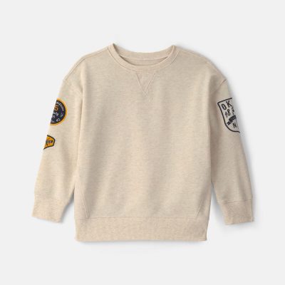 Boys Logo Patch French Terry Pullover Sweatshirt - Cream