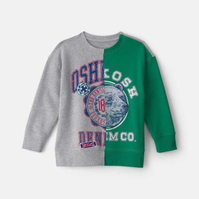 Boys 'Oshkosh Denim Co' French Terry Pullover Sweatshirt - Grey/Green
