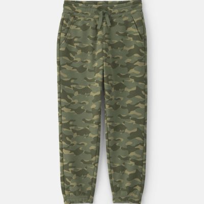Boys Camo Fleece Joggers - Olive Green