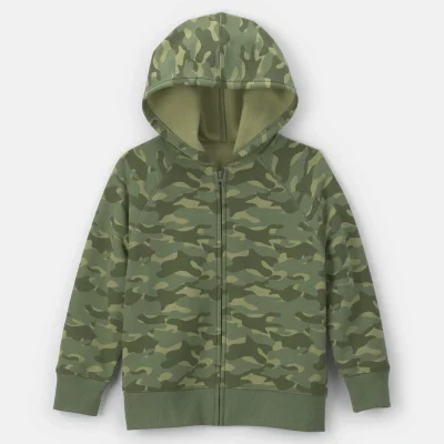 Boys Camo Zip-Up Hoodie - Green