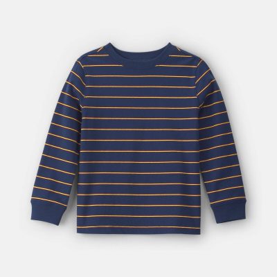 Boys Striped Long-Sleeve T-Shirt - Navy Blue/Red