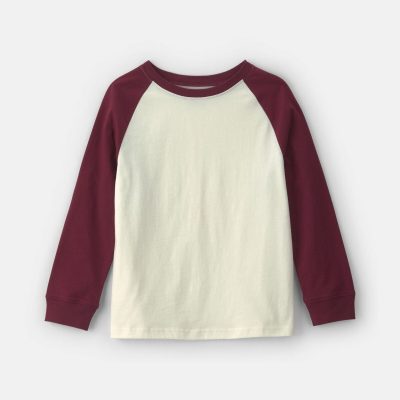 Boys Color Block Long-Sleeve T-Shirt - Cream/Burgundy