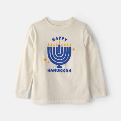 Kids 'Happy Hanukkah' Menorah Long-Sleeve Graphic Tee - Cream