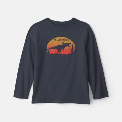 Boys 'Wild West' Dinosaur Long-Sleeve Graphic Tee - Navy Blue