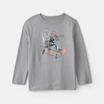 Boys Skateboarder Long-Sleeve Graphic Tee - Grey