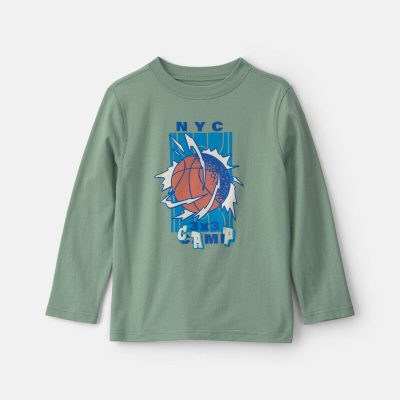 Boys 'NYC Camp' Basketball Long-Sleeve Graphic Tee - Green