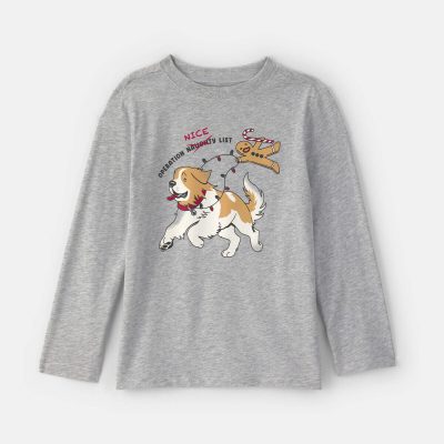 Boys Christmas Dog Long-Sleeve Graphic Tee - Grey