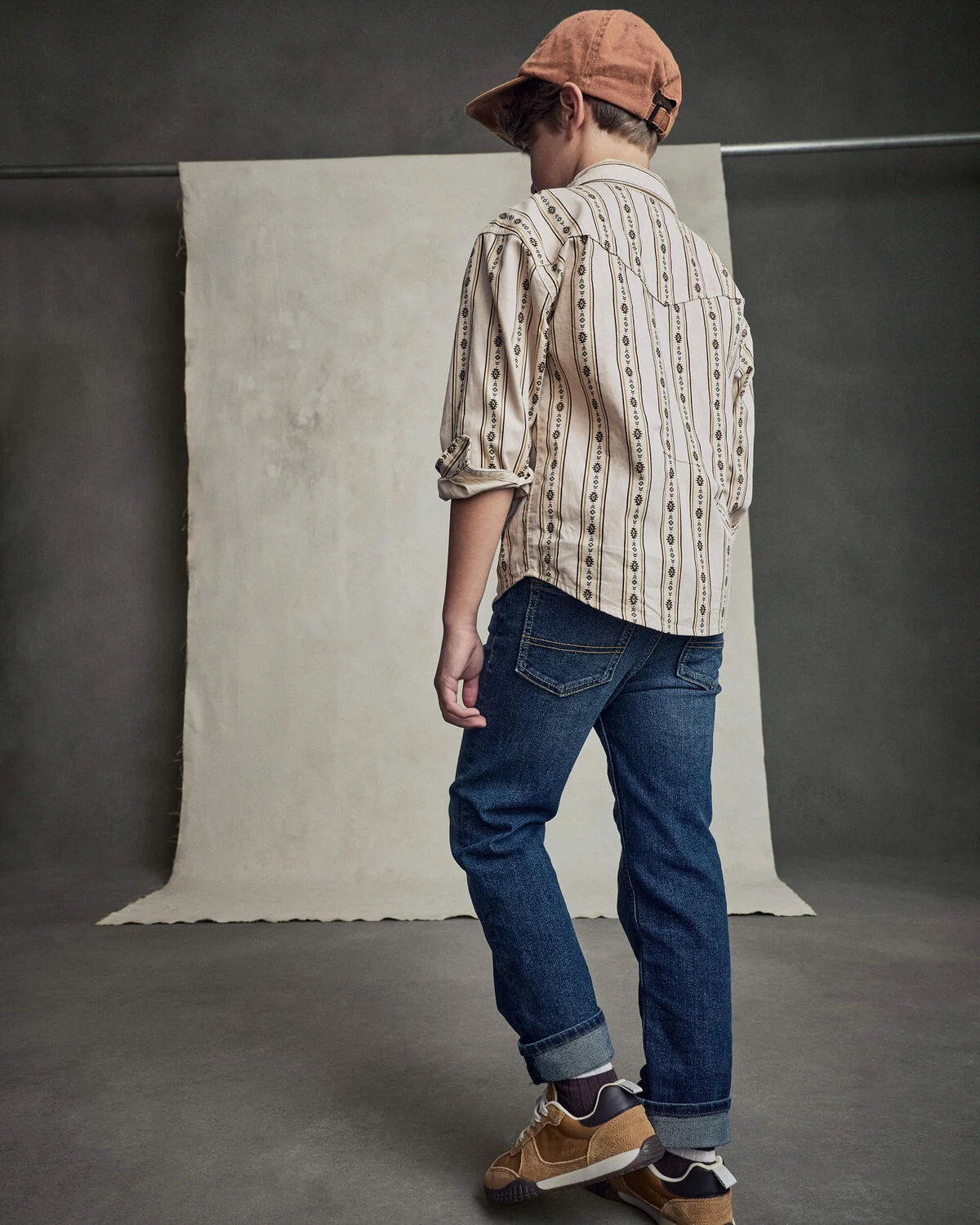 Boys Striped Canvas Button-Down Shirt - Khaki - Image 4