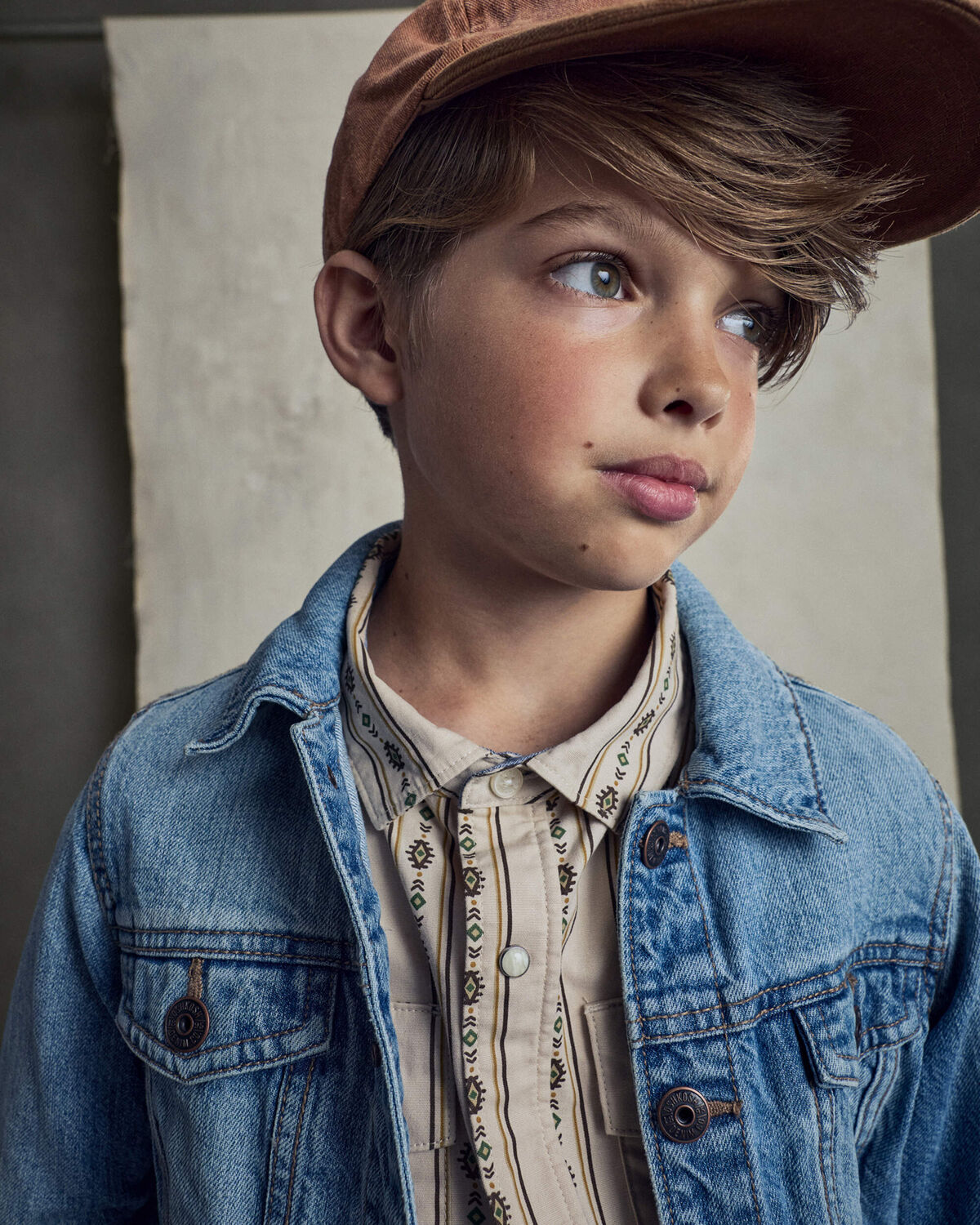 Boys Striped Canvas Button-Down Shirt - Khaki - Image 5