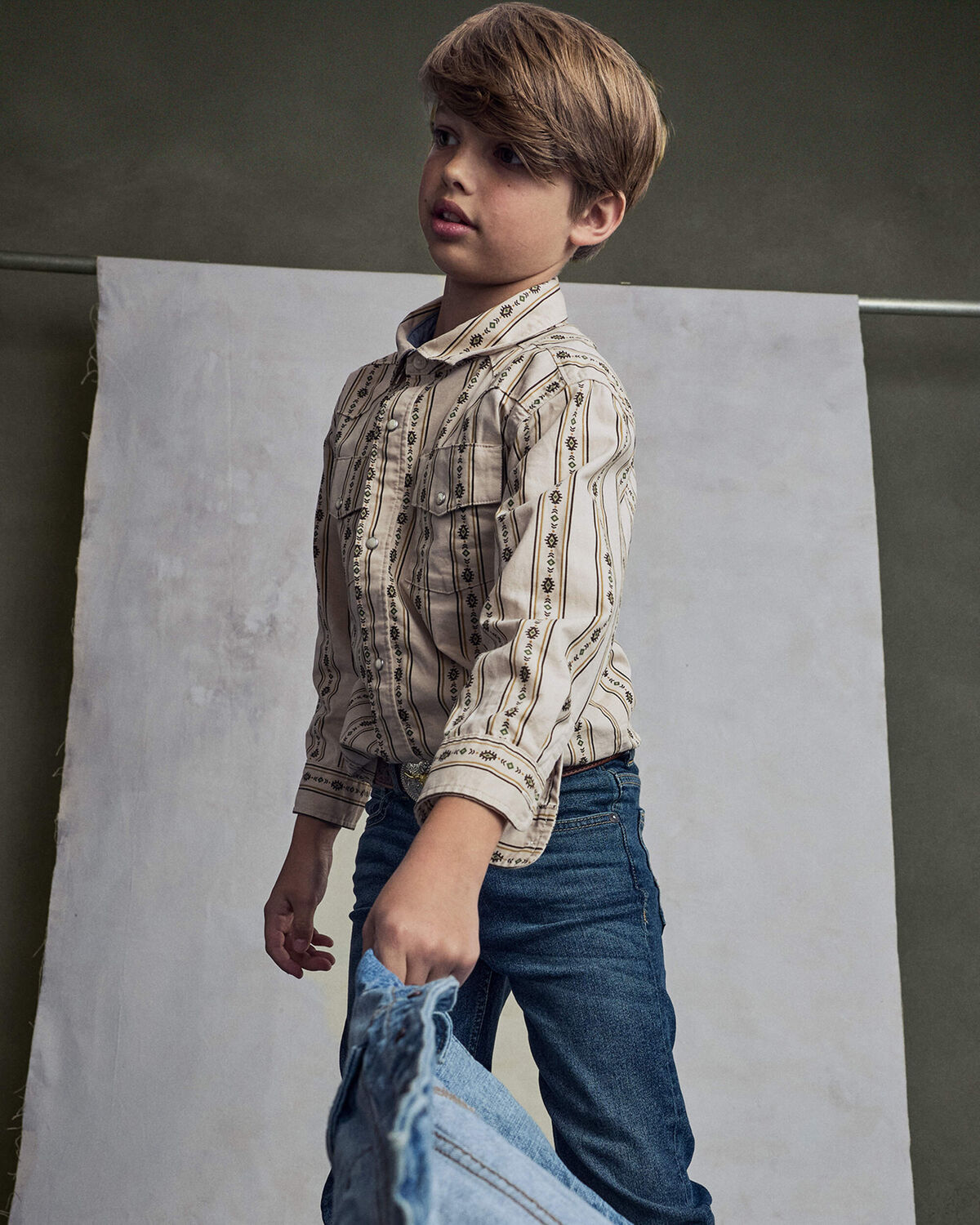 Boys Striped Canvas Button-Down Shirt - Khaki - Image 6