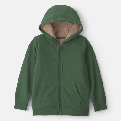 Boys Fleece Zip-Up Hoodie - Olive Green