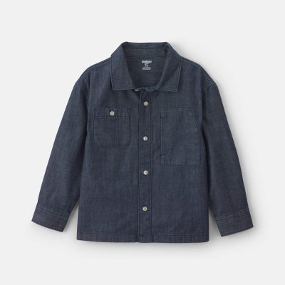 Boys Denim Button-Down Shirt - Dark Wash