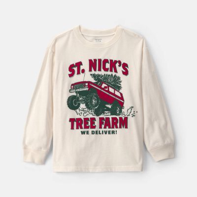 Boys 'St. Nick's Tree Farm' Long-Sleeve Graphic Tee - Cream