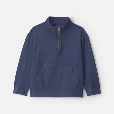 Boys Quarter-Zip Rib Pullover Sweatshirt - Navy Blue